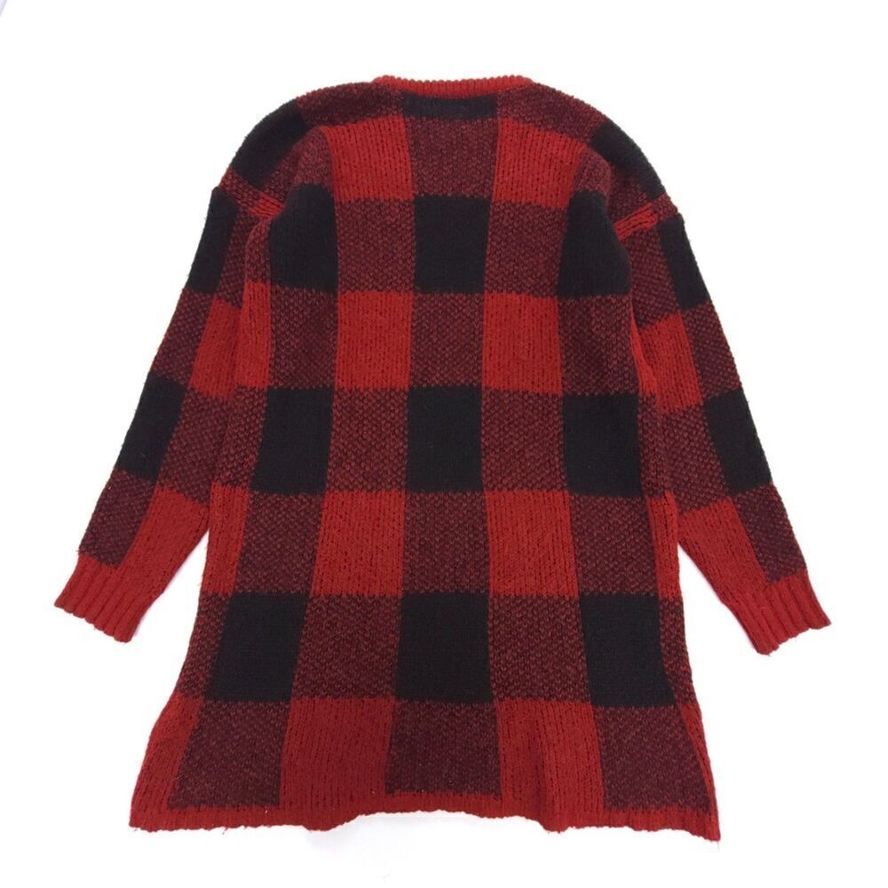 ZARA MAN Mohair Crew Tunic Sweater Red Black Buffalo Check Plaid 90s Grunge Y2k - Picture 3 of 7